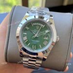 High Quality Rolex Day Date II 41 Beveled Bezel Green Dial Presidential Strap